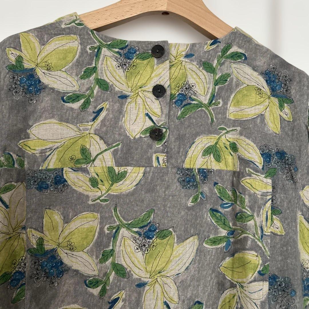 イフクラージュ　coulage 長袖リネンワンピース　ゆったりサイズ　花柄グレー