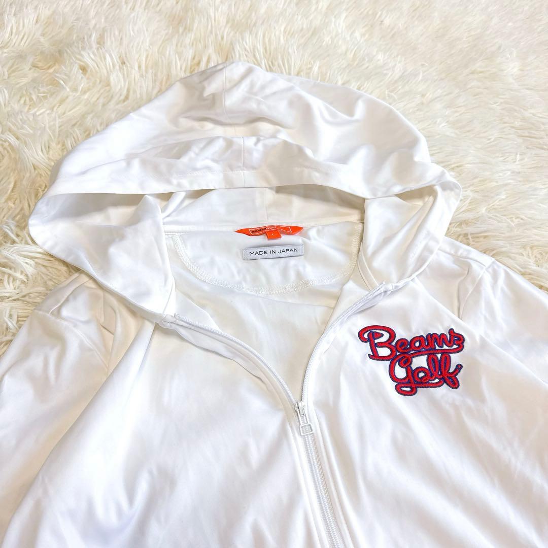【ビームスゴルフ】美品 ジップパーカー ホワイト 刺繍ロゴ Lサイズ レディース