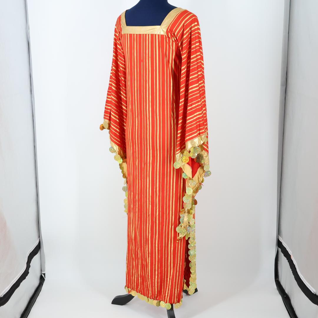 【ベリーダンス用衣装】レッド×ゴールド スパンコールラメ 豪華 バラディドレス