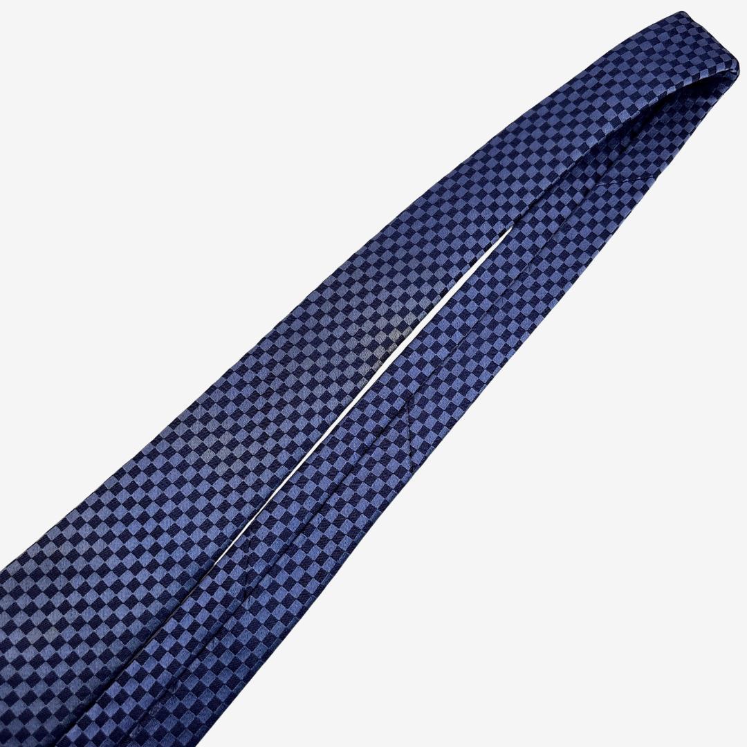 LOUIS VUITTON シルクネクタイ ダミエ柄 ブルー×ネイビー