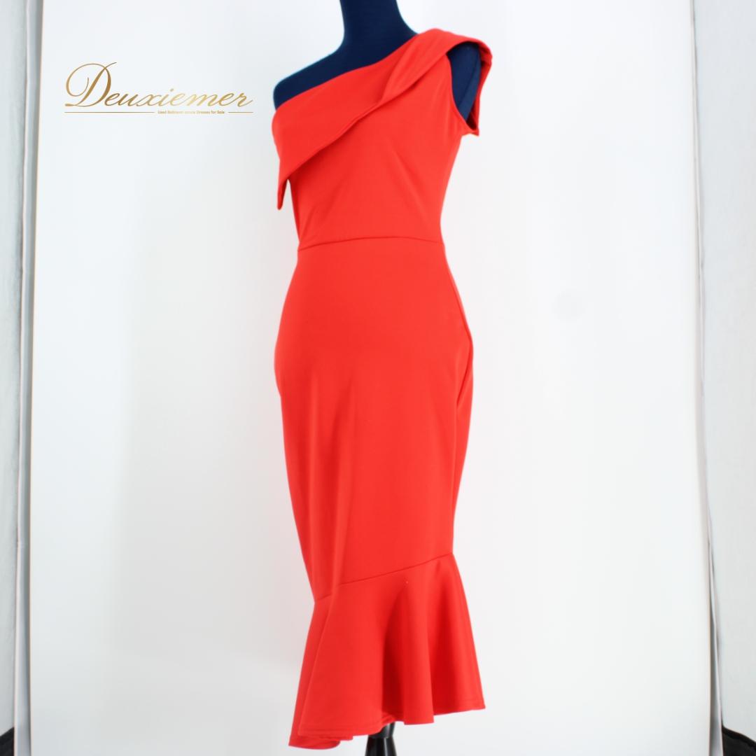 【美品 社交ダンス衣装】ワンピース ドレス 赤 レッド Mサイズ 無地 シンプル