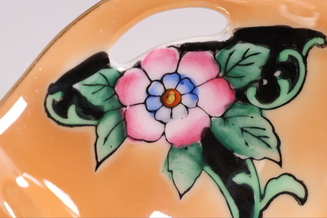 【CM295】オールドノリタケ 草花 ラスター彩 皿 小鉢 耳付 日本 陶磁器