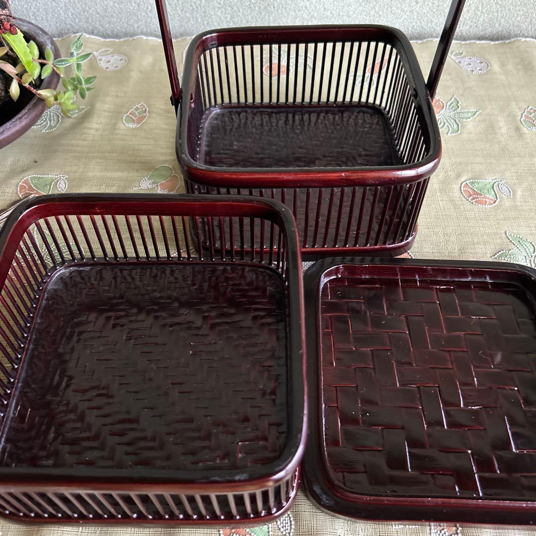 昭和レトロ 竹製 かご 竹籠　二段　昔の道具　民芸品　アンティーク