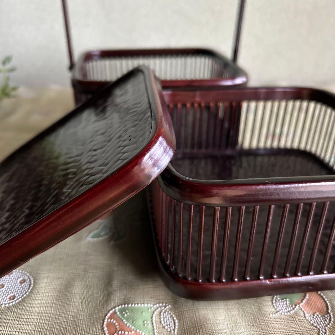 昭和レトロ 竹製 かご 竹籠　二段　昔の道具　民芸品　アンティーク