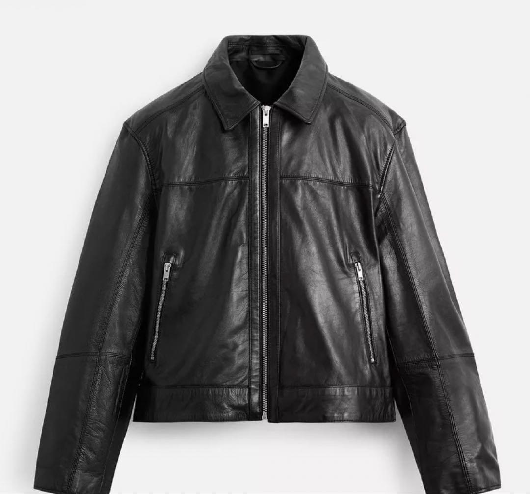 新品■ZARA リアルレザージャケット ボクシーフィット牛革 ブラック 黒