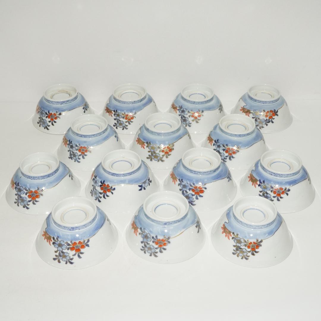 古伊万里　蓋付 飯 茶碗　14客 染付金彩木箱入り