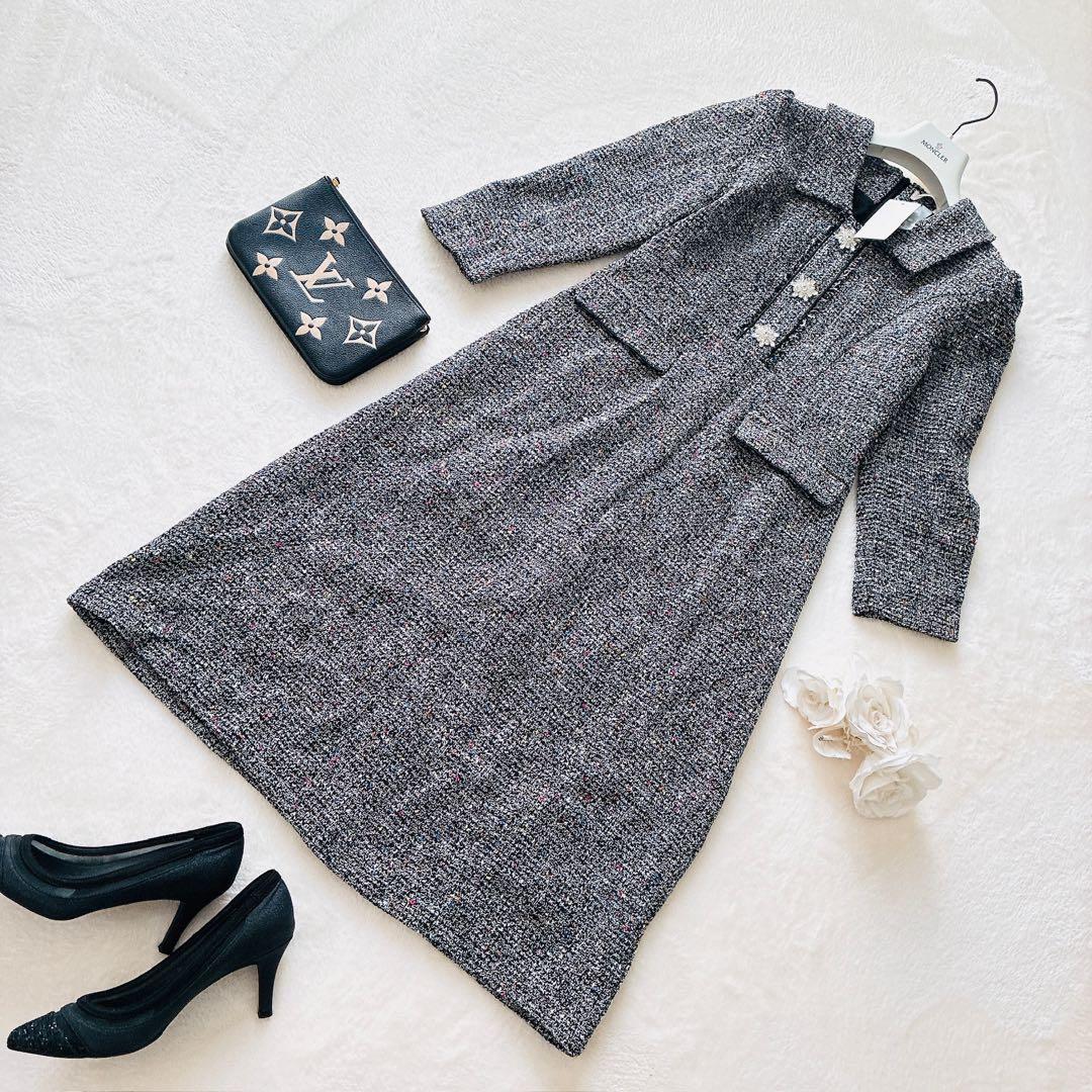 新品タグ付 CHICLINE ツイードワンピース ビジューボタン M ロング