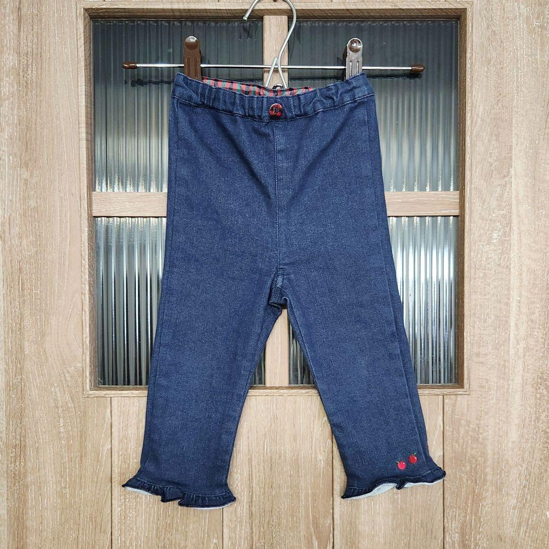 familiar 2点セット りんごボーダーシャツ&レギンス スパッツ デニム