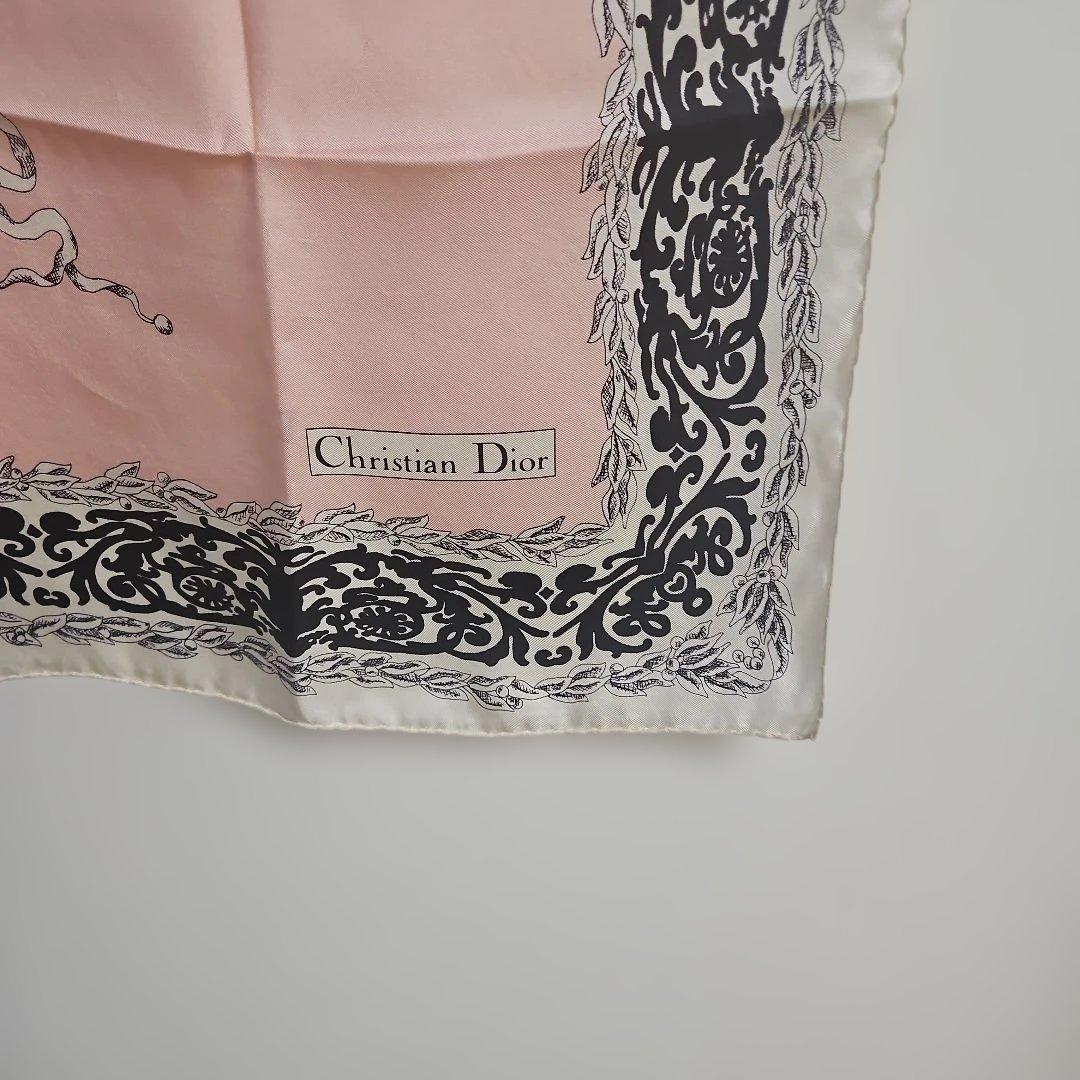 【ゆさき】【大判】クリスチャン・ディオール　シルク100%　スカーフピンク
