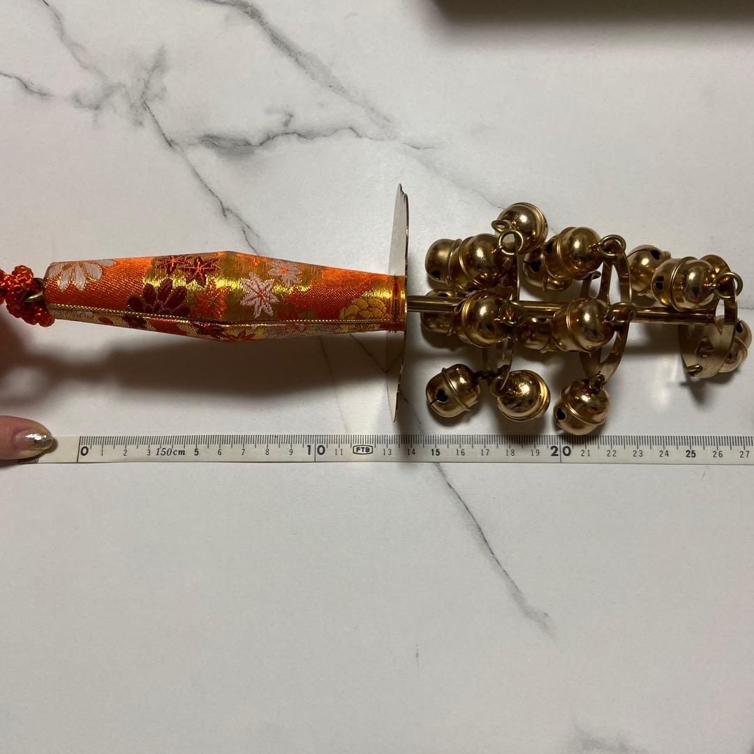 日本舞踊用 鈴 オレンジ色 花柄　三番叟鈴　神楽鈴