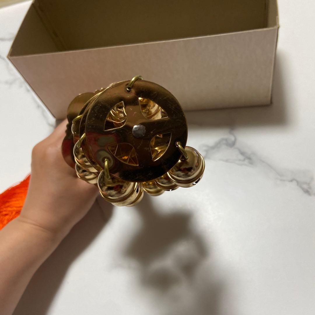 日本舞踊用 鈴 オレンジ色 花柄　三番叟鈴　神楽鈴