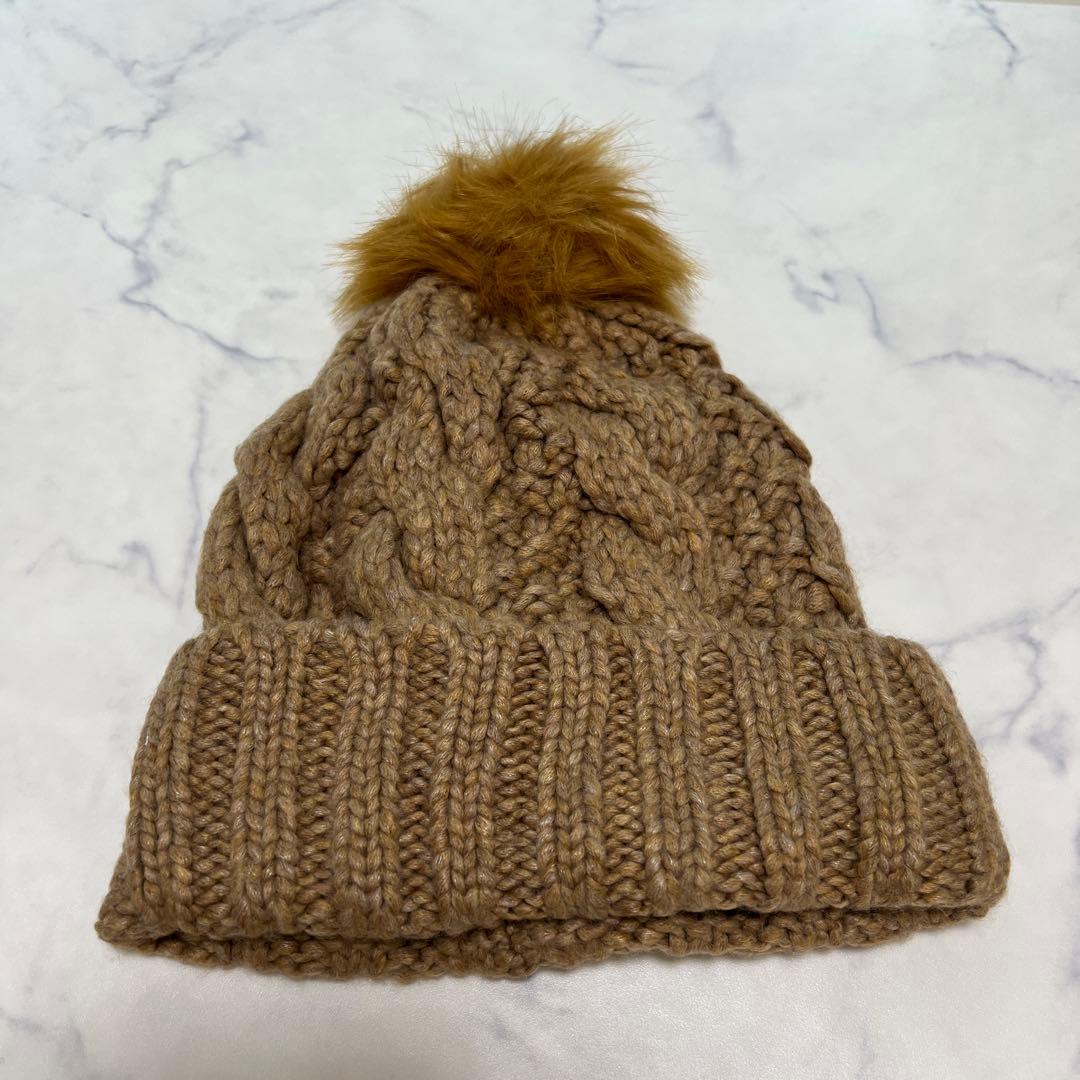 【新品未使用】 UGG ニット帽 キャメル ポンポン付き