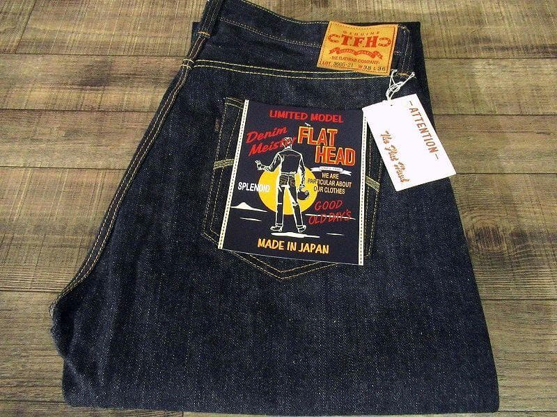 廃盤 W38 新品 未洗い 限定 フラットヘッド 3005-21 青タブ デニム