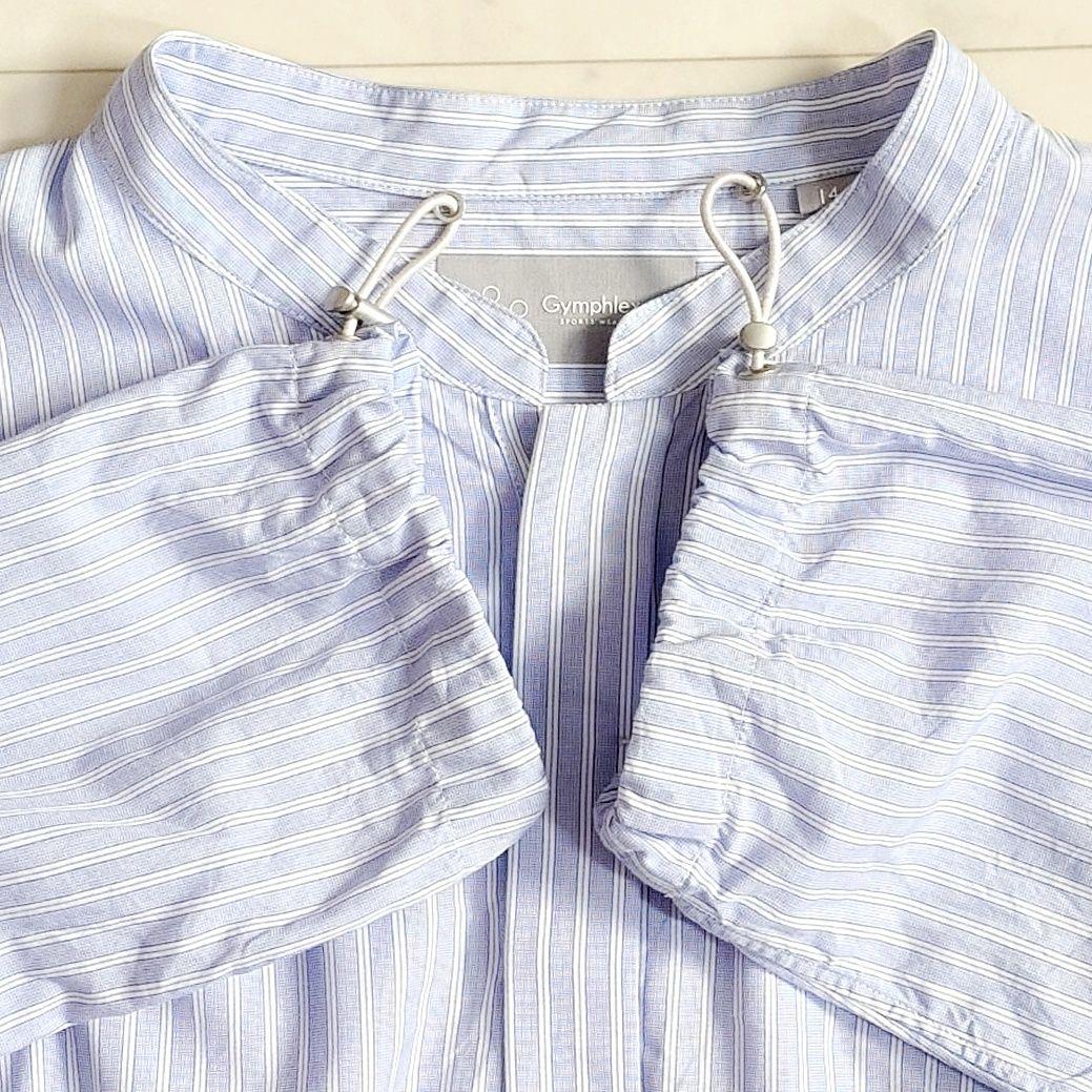 美品【大きいサイズ14】ジムフレックス ブルーストライプ シャツワンピース 綿