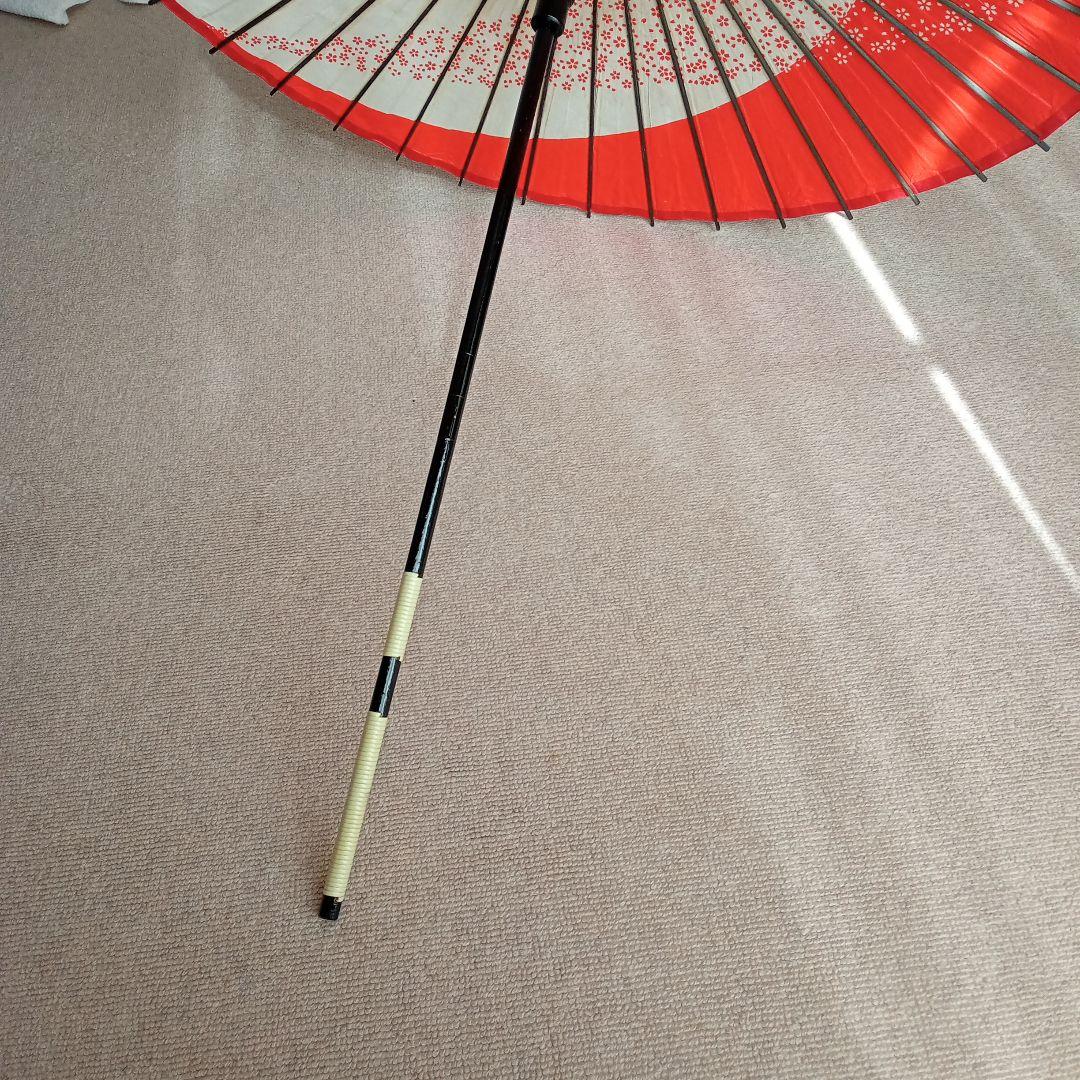 舞踊傘 赤白 花模様 直径約80cm