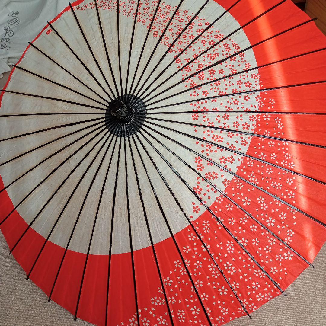 舞踊傘 赤白 花模様 直径約80cm