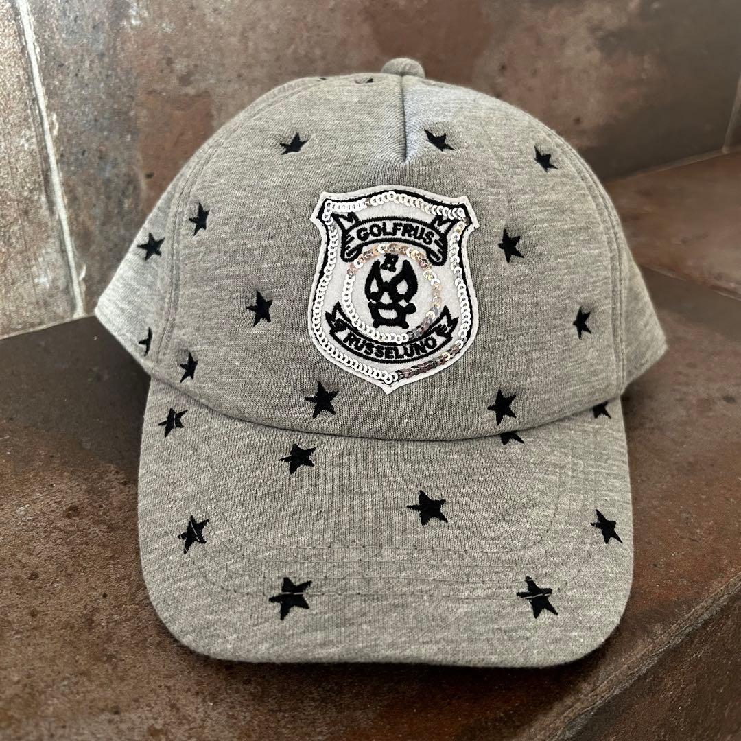 ラッセルノ キャップ　ライトグレー×黒 星柄 ルチャ スウェット地 ゴルフウェア