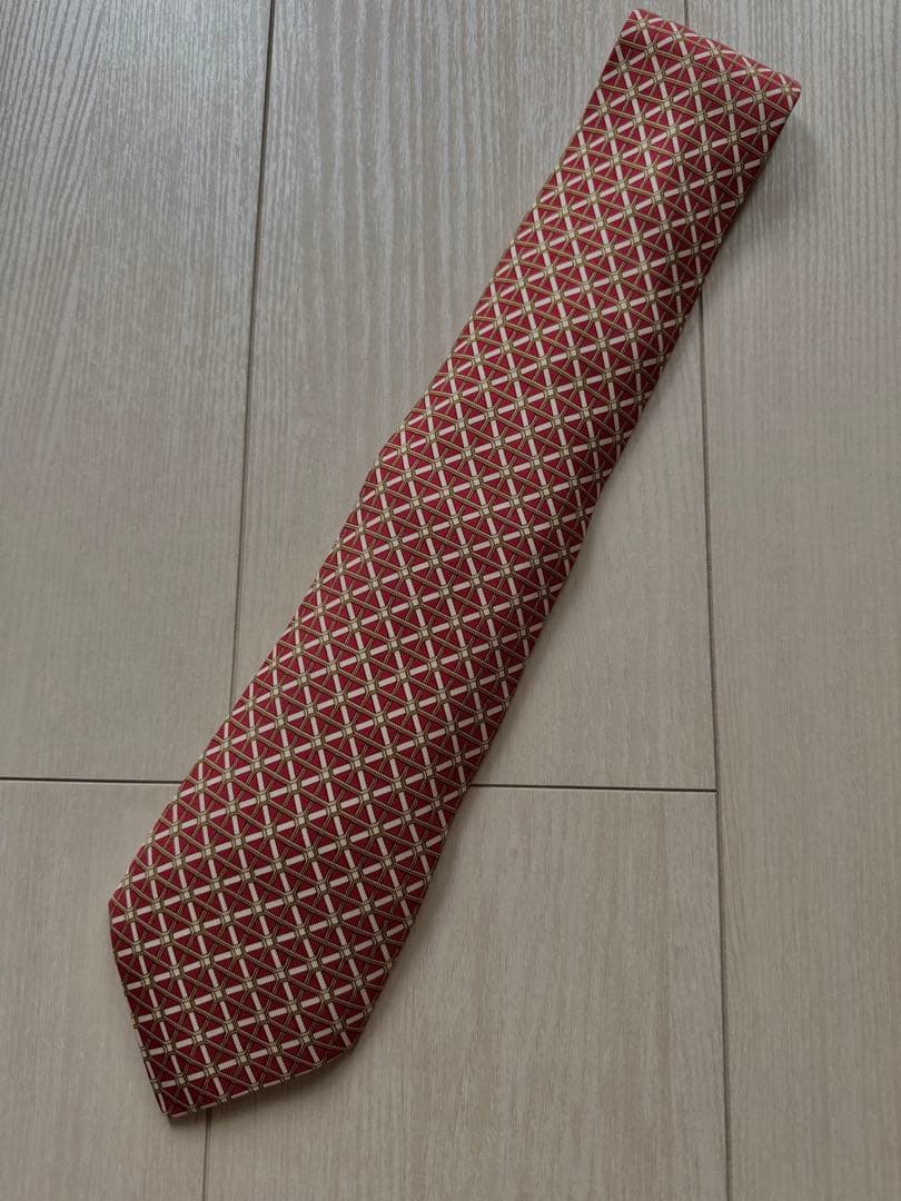 極美品　HERMES ネクタイ　ブランド　赤　金　エルメス　クラシック