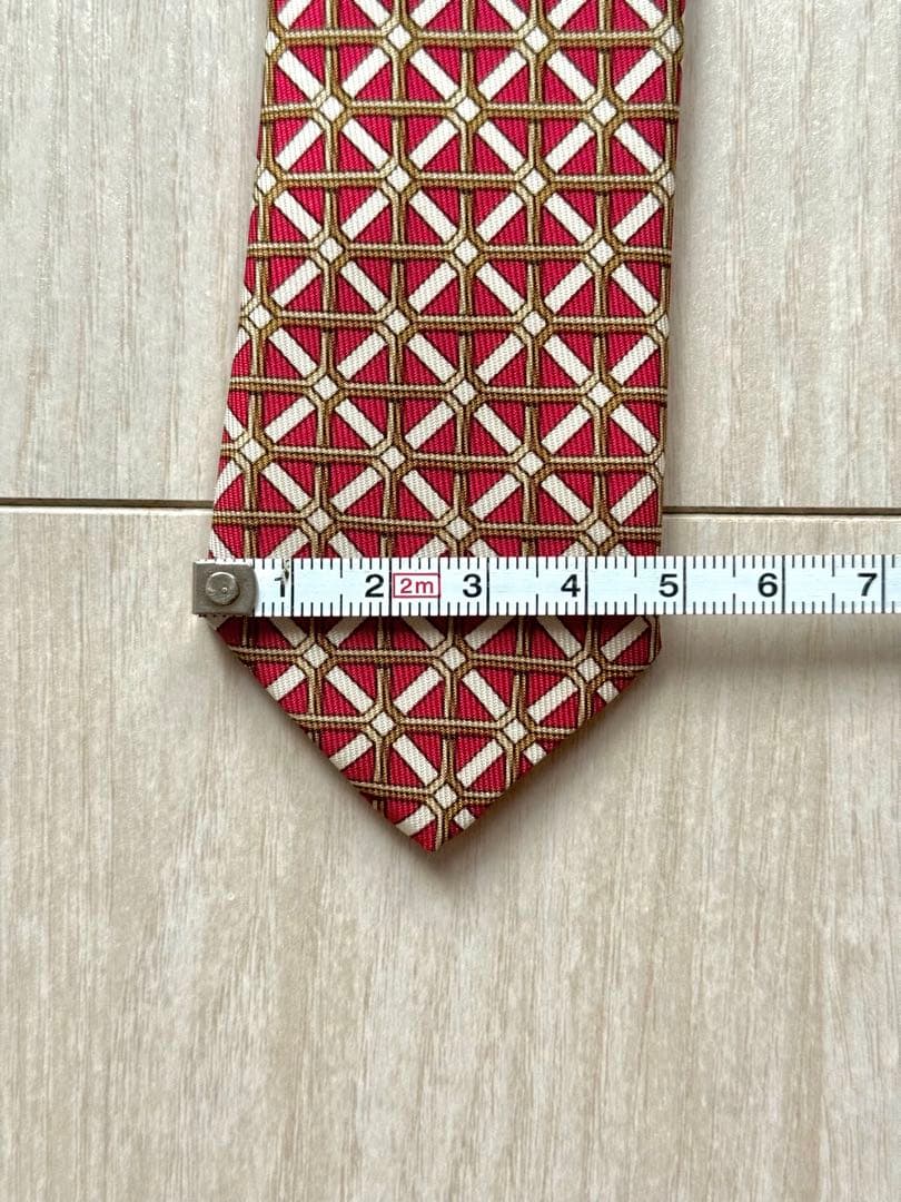 極美品　HERMES ネクタイ　ブランド　赤　金　エルメス　クラシック