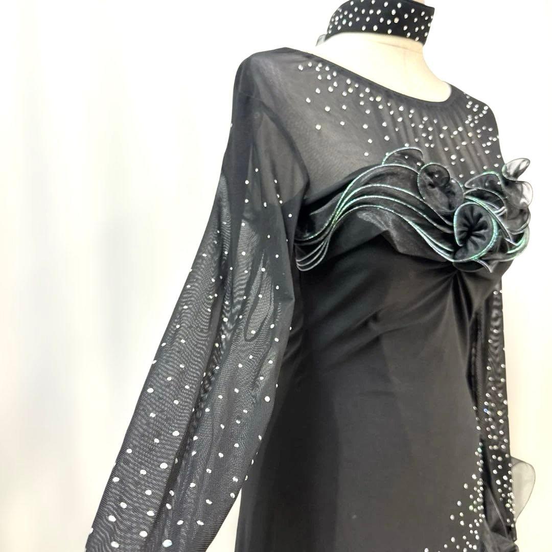 6234★M 黒 ラインストーン ラテンドレス 社交ダンス
