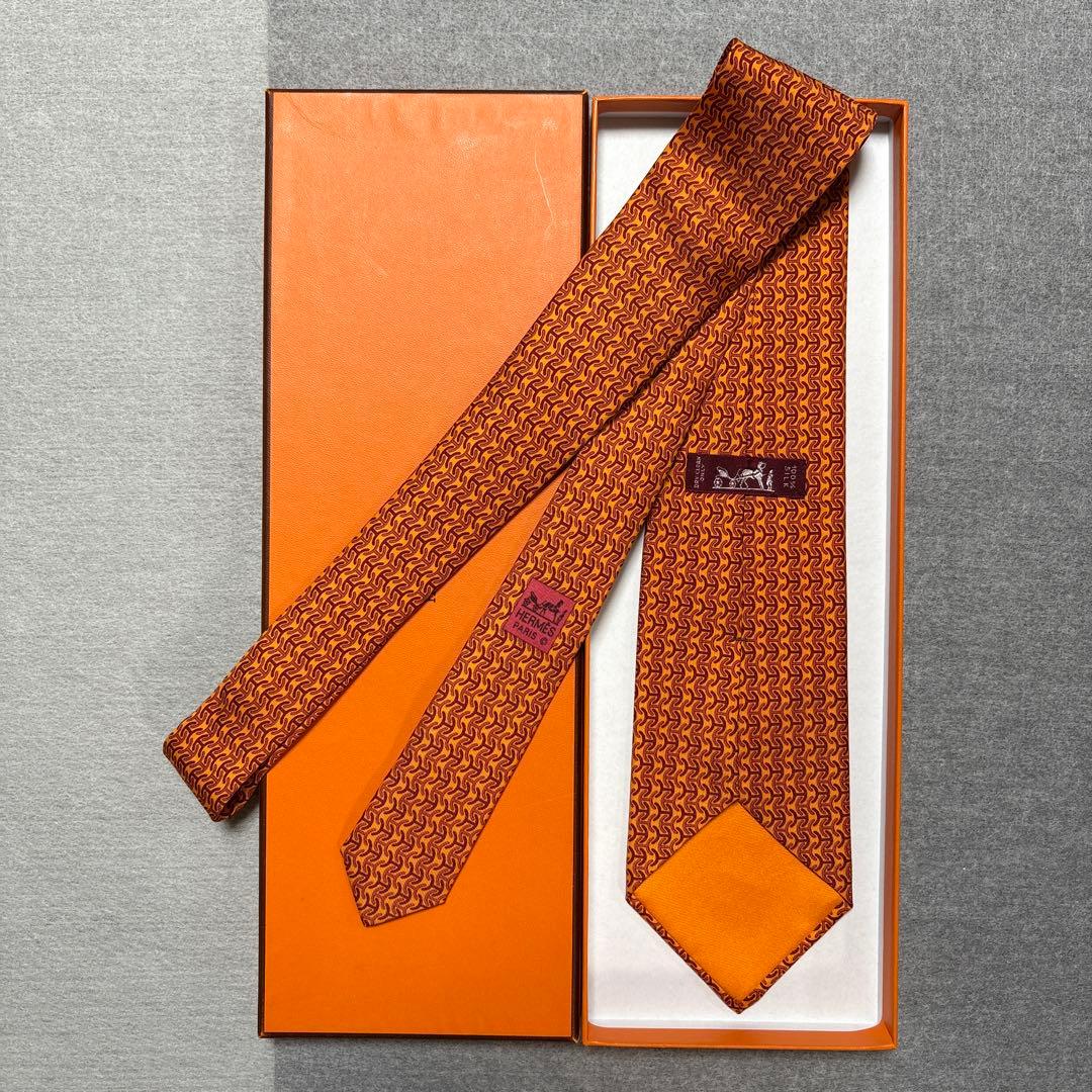 未使用 エルメス ネクタイ H柄 オレンジ
