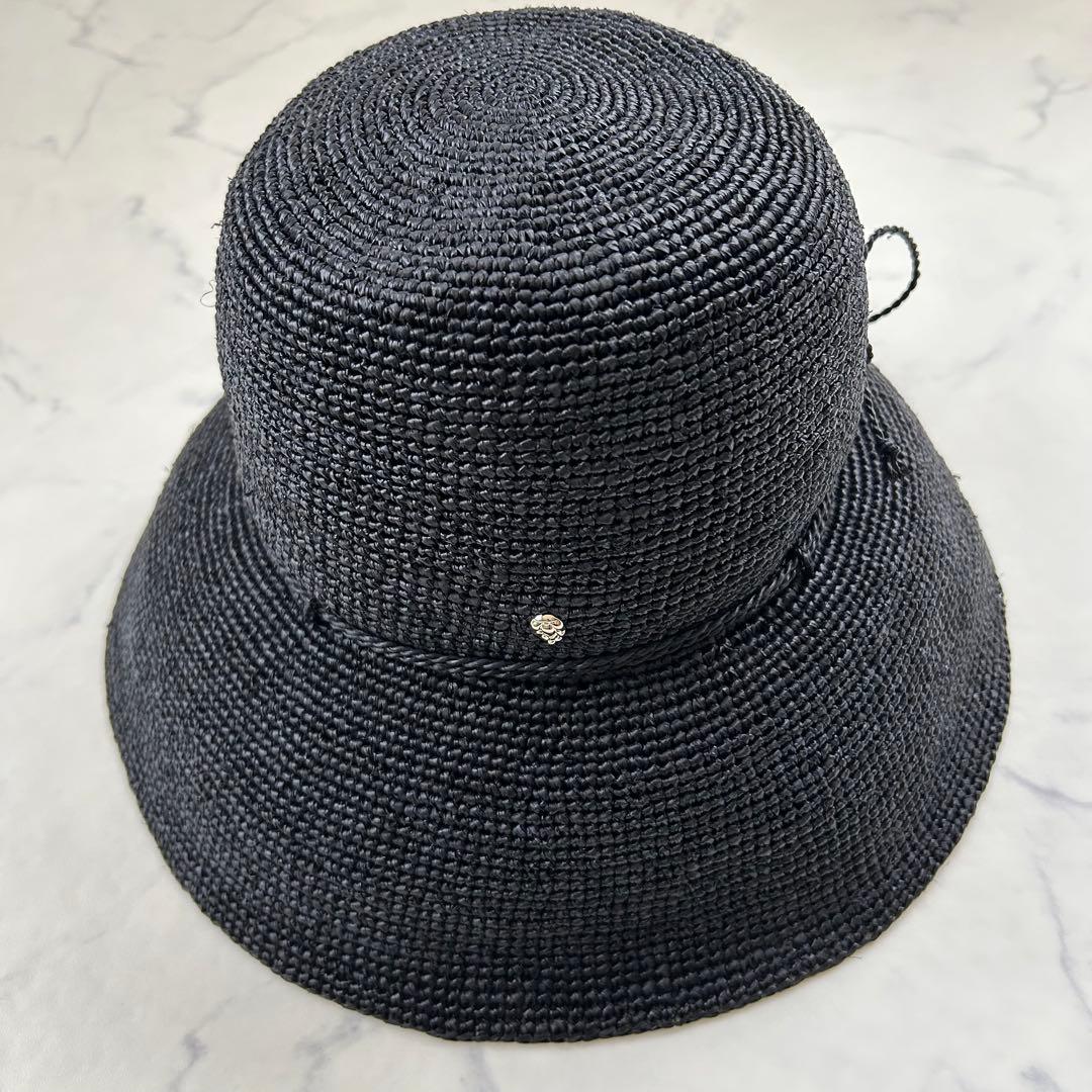 ヘレンカミンスキー 麦わら帽子 ブラック ラフィア つば約10cm