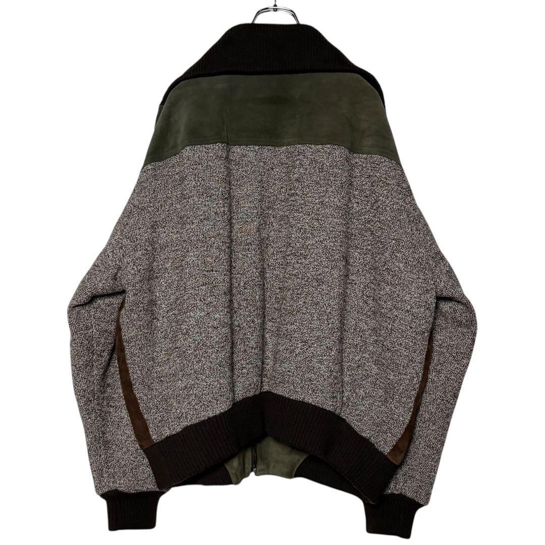イタリア製 スエードレザージャケット 茶色×緑 XL 切り替えウールブルゾン