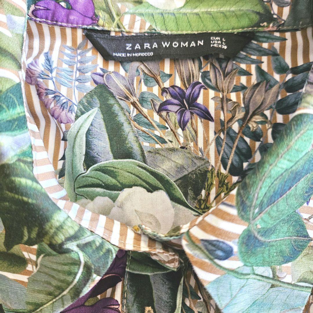 Y*-様 ZARA WOMAN　Ｌ　花柄シャツワンピース　ボタニカル/ストライプ