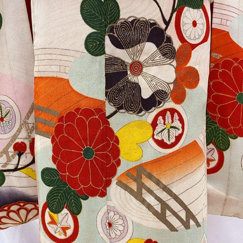 508ag50, 小物5点◎七五三 七歳 女児 アンティーク着物&丸帯 総柄◎