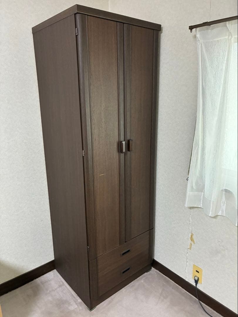 【美品】木目調　引き出し付きワードローブ　ダークブラウン 　幅60cm
