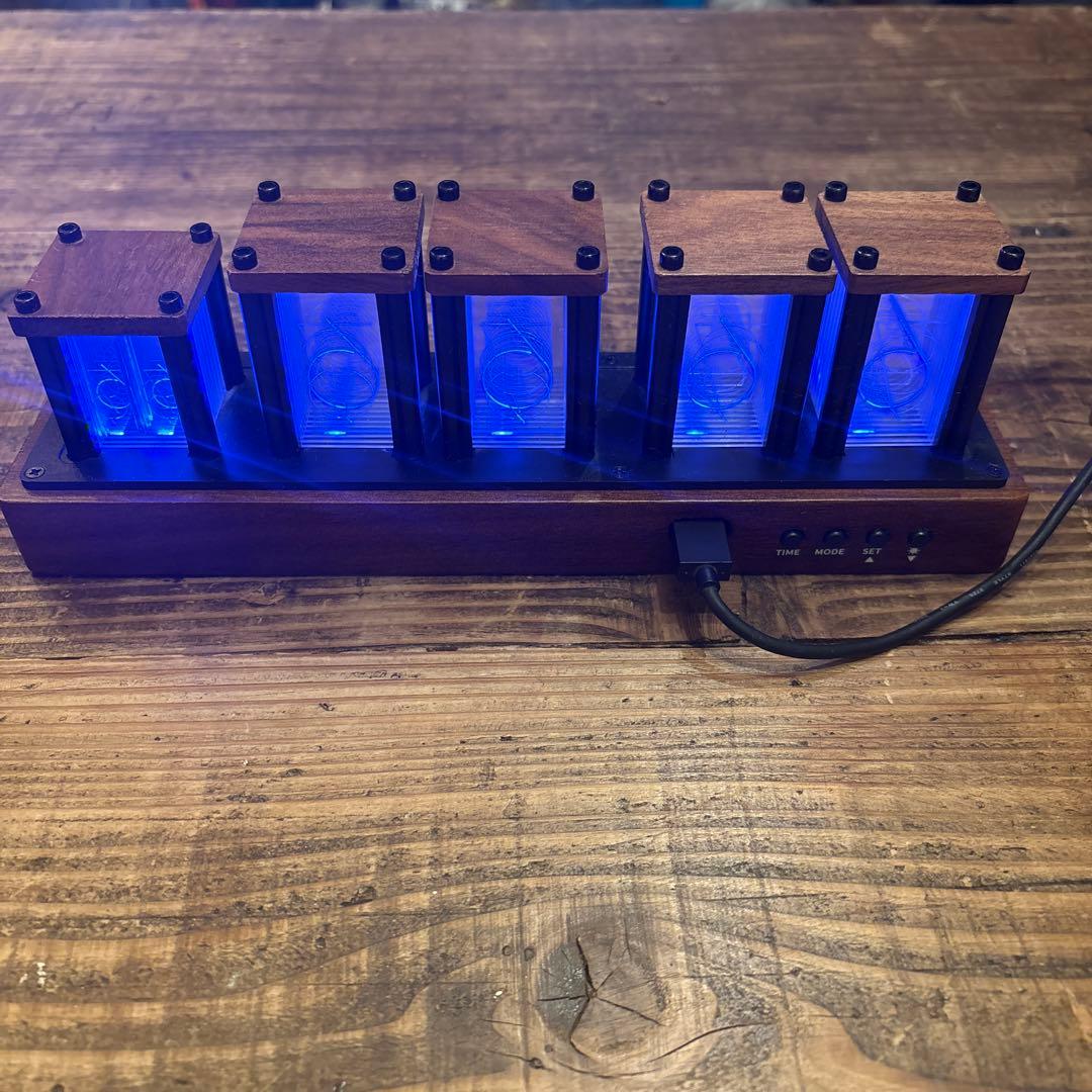 ニキシー管風置き時計 レトロモダン木製クロック