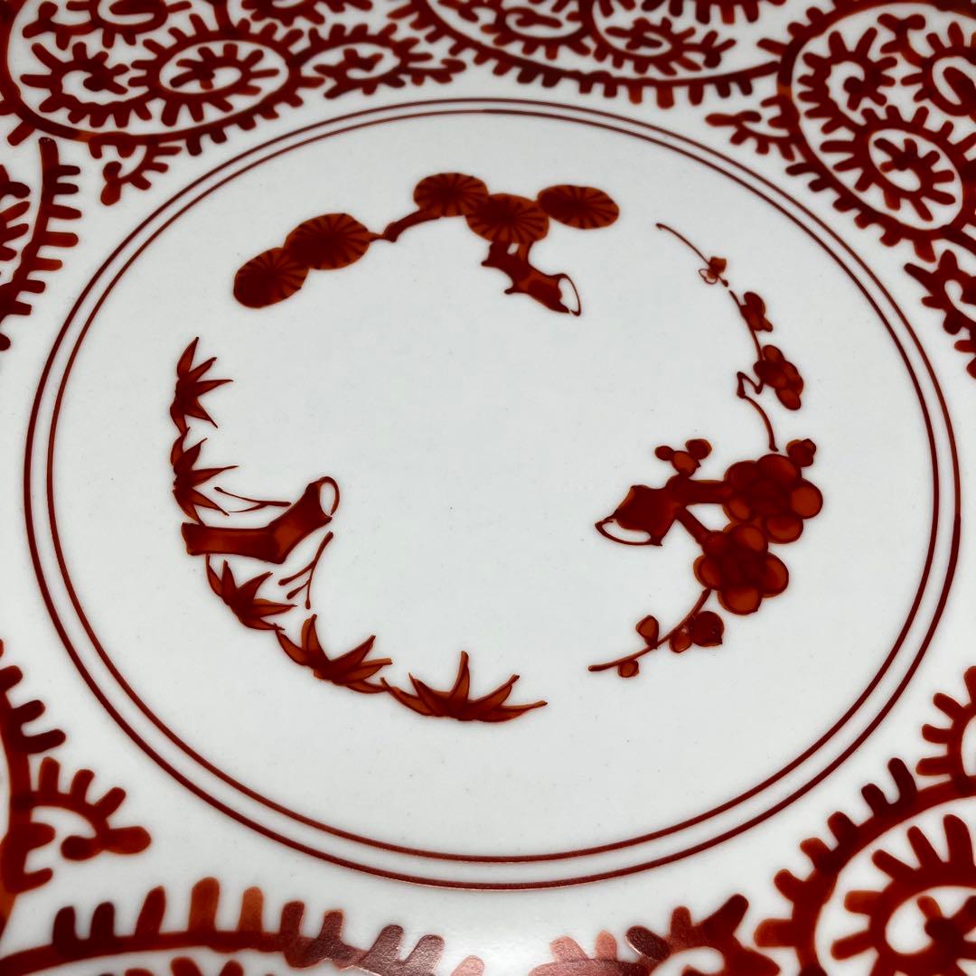 希少 有田焼 林斎窯 古伊万里 大皿 丸皿 赤色 伝統工芸 32cm