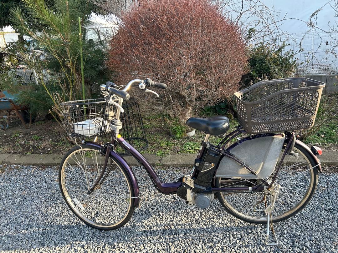 中古 自転車 激安 電動アシスト パナソニック 26インチ 内装3段 紫色
