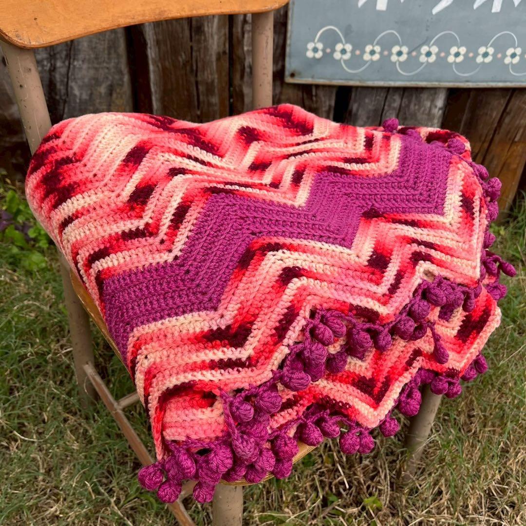 【USA vintage】 グラニーブランケット　ラグ　ピンク　アメリカ