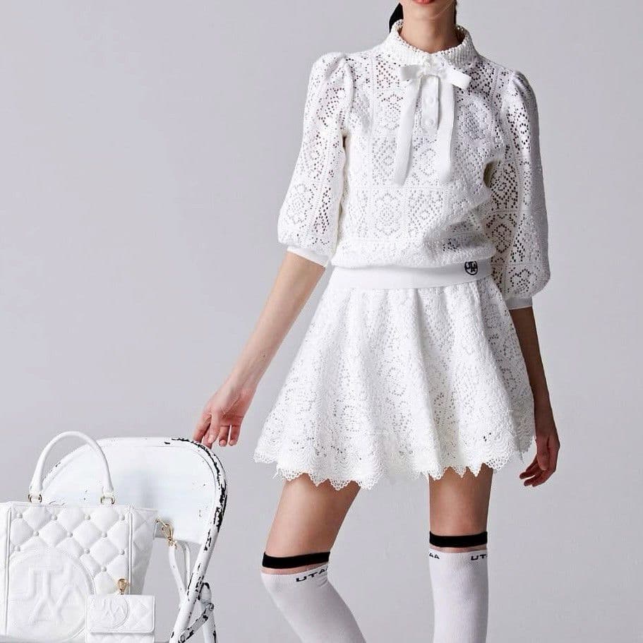 新品　UTAA　ユタ　ゴルフ　レーストップス＆スカートセット　ホワイト　M