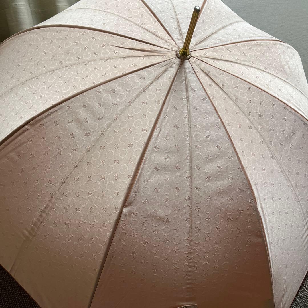 セリーヌ　傘　長傘　雨傘　ベージュ　レザーハンドル　ピンク