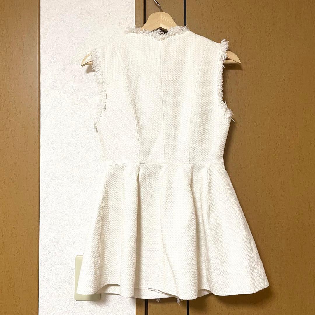 美品◆アニュアンス ツイードフォルムジレトップス WHITE サイズS