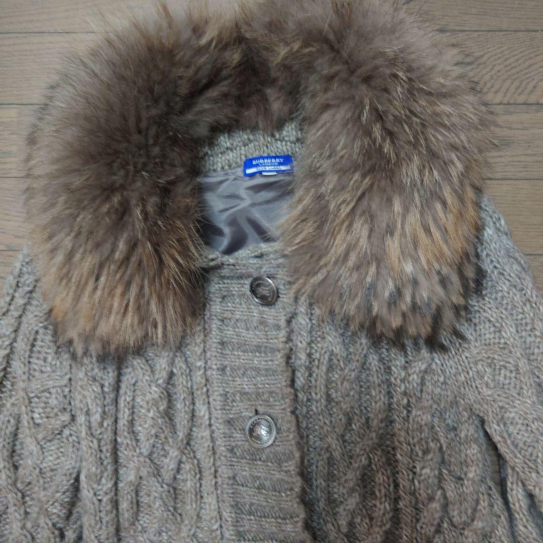BURBERRYBLUE LABELブラウン ケーブル編み ニットアウター