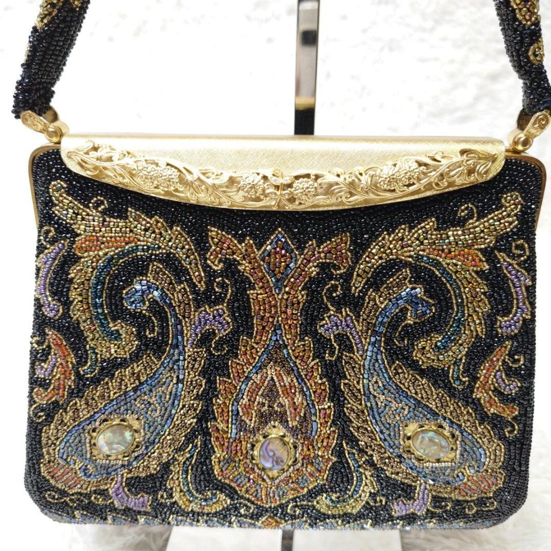 【極美品】昭和高級 総ガラスビーズバッグ 豪華装飾 金枠 ヴィンテージ レトロ