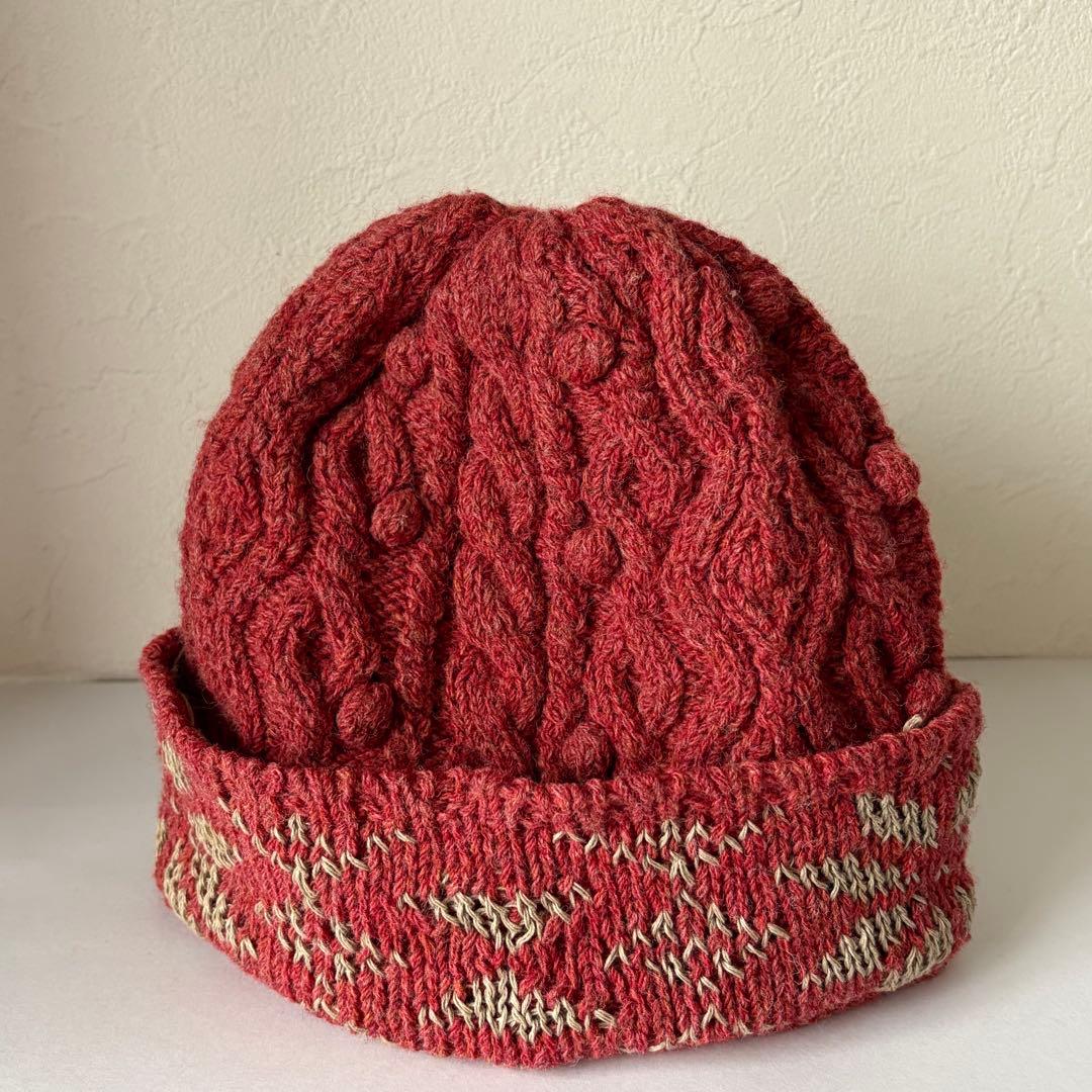 キャピタル ハンドニット フィッシャーマンキャップ 赤系 ニット帽 ビーニー