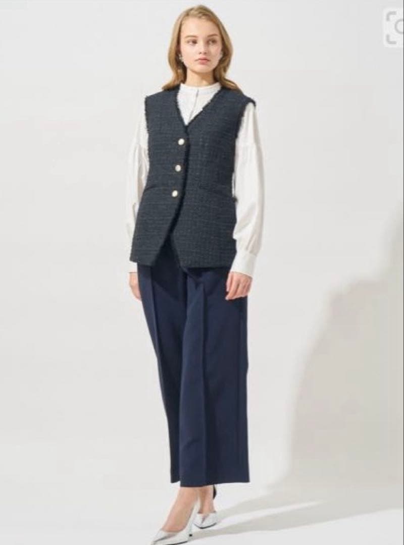 ANAYI アナイ　新品　ミックスツイード　ジレ　カーディガン　ネイビー　38