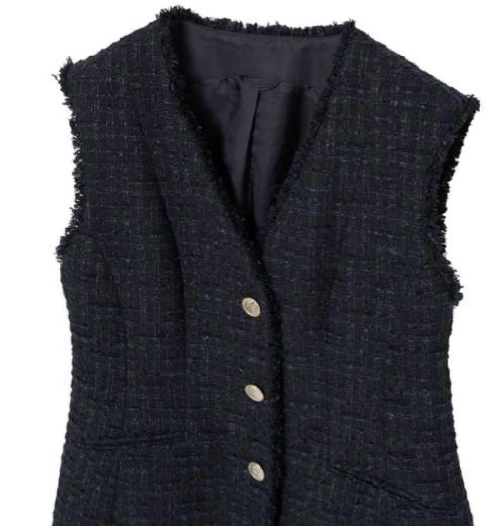 ANAYI アナイ　新品　ミックスツイード　ジレ　カーディガン　ネイビー　38