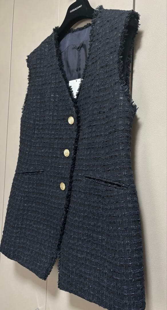 ANAYI アナイ　新品　ミックスツイード　ジレ　カーディガン　ネイビー　38