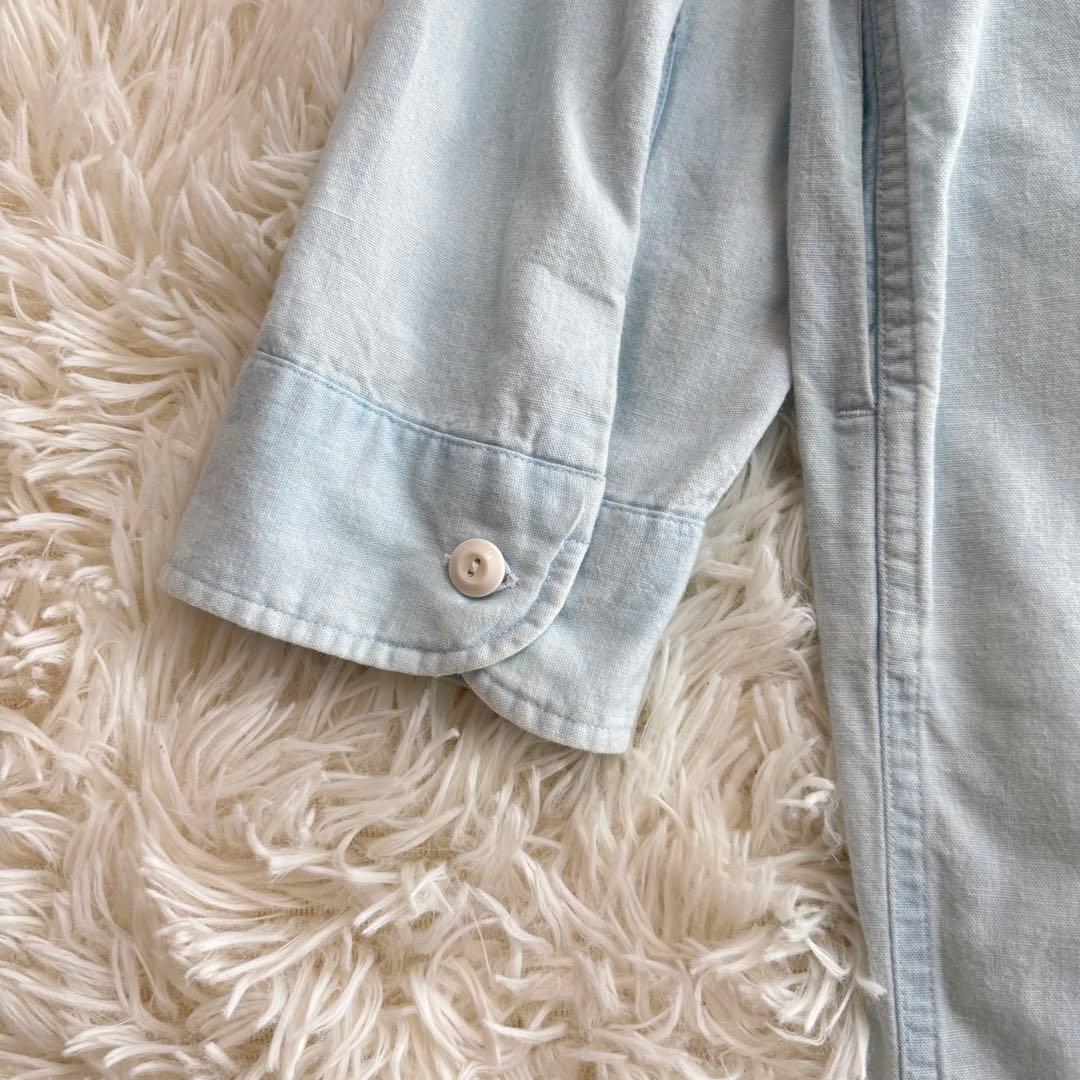 マディソンブルー ハンプトンシャンブレーロングシャツワンピース 水色 rm3