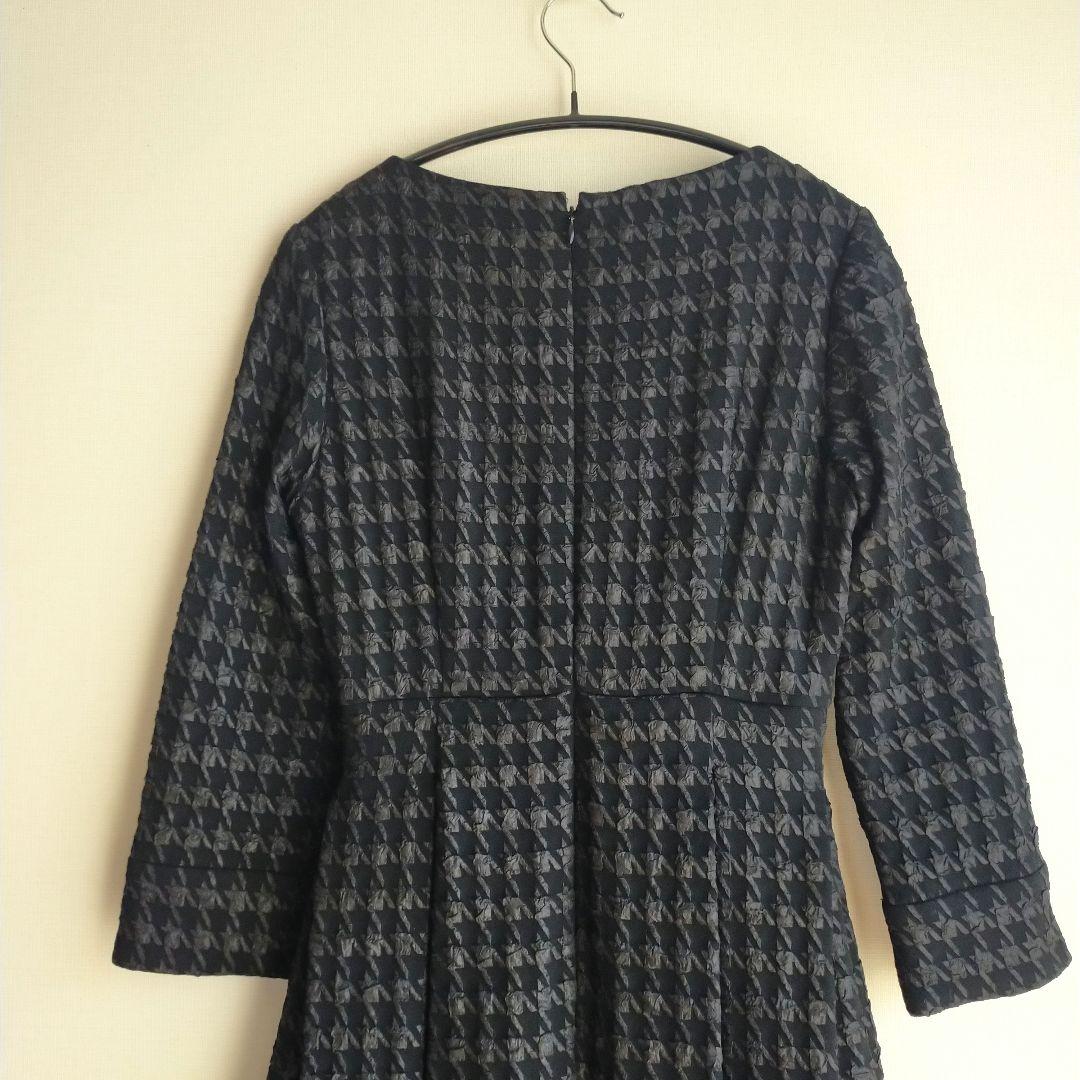 極美品 JENNE フィットフレアドレス ワンピース千鳥 ブラック S