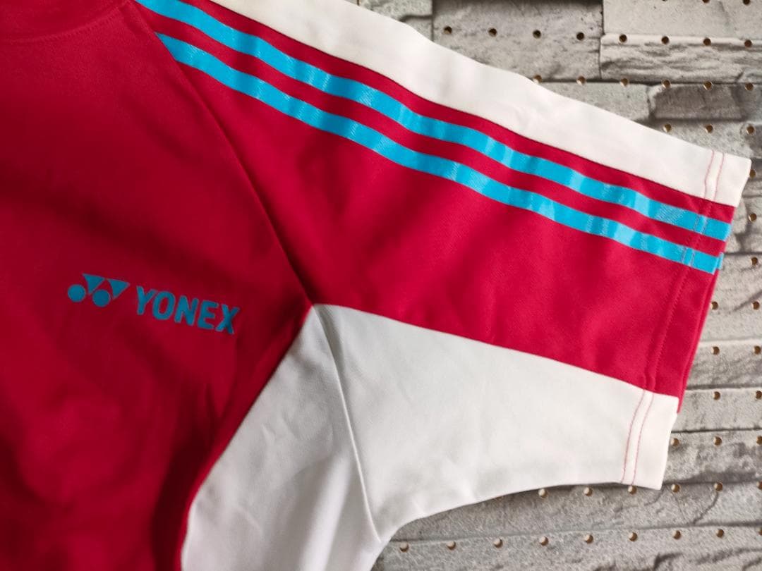 YONEXゲームシャツ 半袖レッド×ホワイト×ブルー バドミントン テニス M