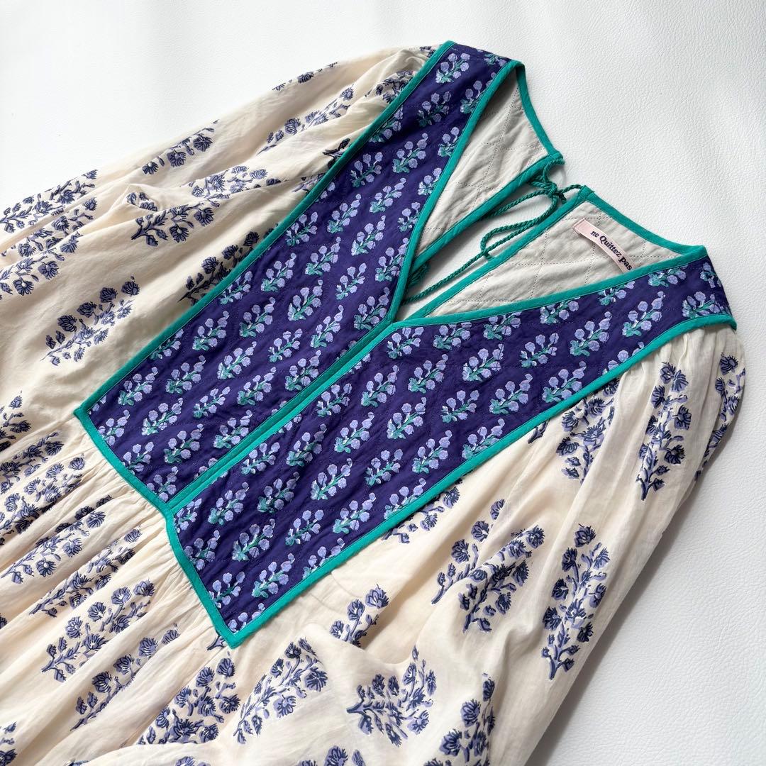 洗える ヌキテパ コットンボイル エスニック ギャザードレス 花柄 インド製