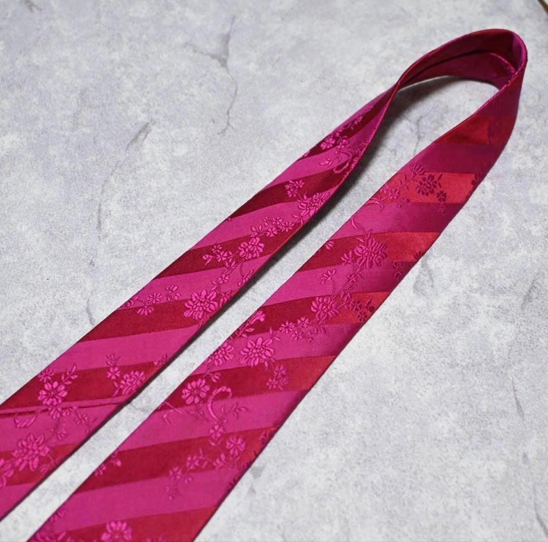 【未使用級】ポールスミス 花柄 ストライプ ピンク ネクタイ