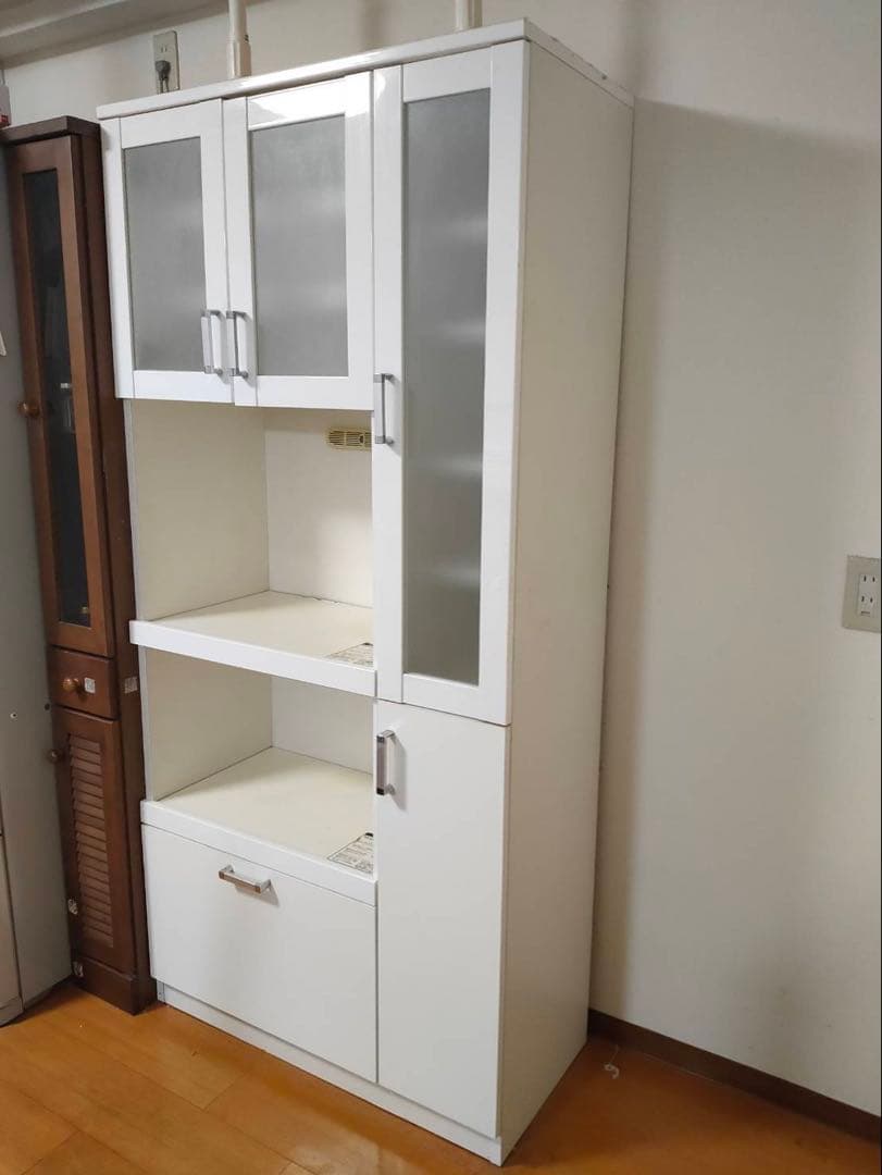 【送料込み】共和産業 キッチン収納 キッチンボード 食器棚 レンジ台 ガラス扉付