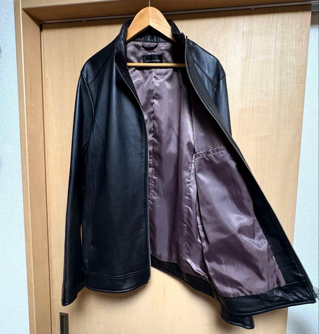 【極美品】TETE HOMME シングルライダースジャケット羊革 大きいサイズ